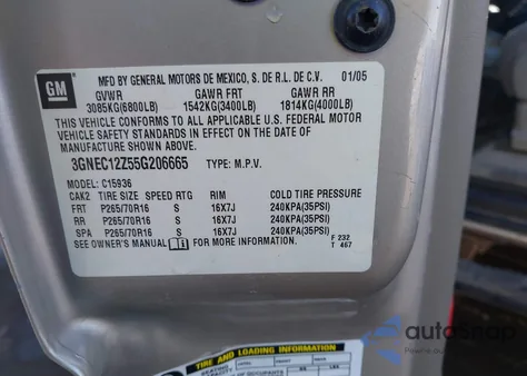 2005 Chevrolet Avalanche 1500 Ls z USA, uszkodzony, nr VIN 3GNEC12Z55G206665